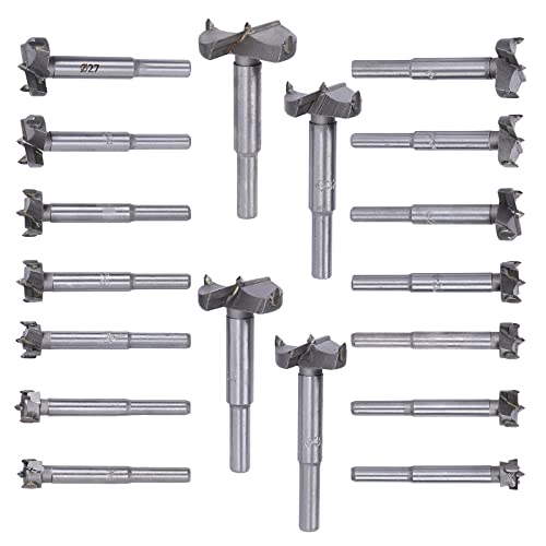 Forstner Drill Bits for Woodworker, Carbide Alloy Woodworking Hole Saw Kits Hole Cutter Tool for Wood Plastic Plywood 11/20 ~ 1-4/7 In 18pcs