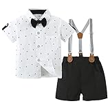 SOLOYEE Toddler Boy Clothes Suits Little Boy Summer Dress Short Sleeve Shirt + Bowtie + Suspender Pa