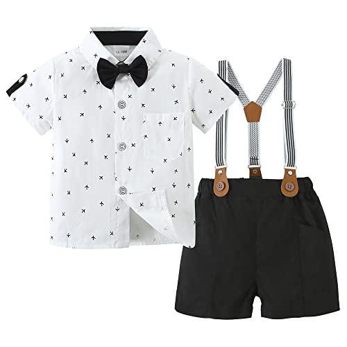 Soloyee Toddler Boy Clothes Suits Little Boy Summer Dress Short Sleeve Shirt + Bowtie + Suspender Pants Outfits Kid Gentleman Wedding Outfit Sets 1-5 Years #TOP27