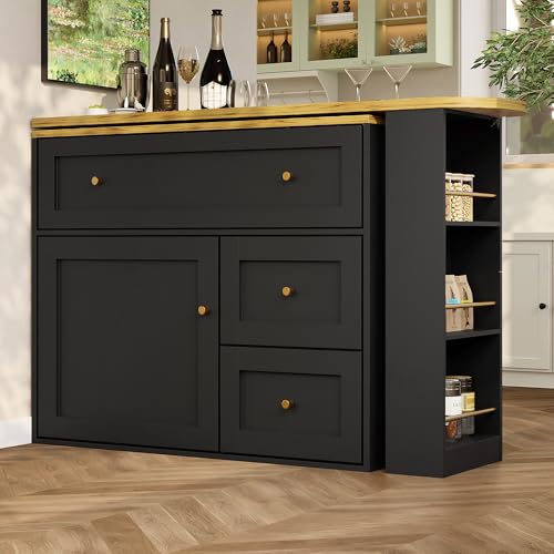 Desserte table à manger amovible avec ilot snack bar et meuble de cuisine extensible