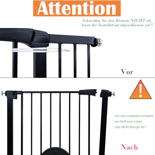 Aufun Treppenschutzgitter Türschutzgitter Kinder ohne Bohren, für 75-85 cm breit, Türgitter mit Druckbefestigung, selbstschließend, Metall Gitter, Hundesicherheitsgitter mit Katzenklappe (Schwarz)