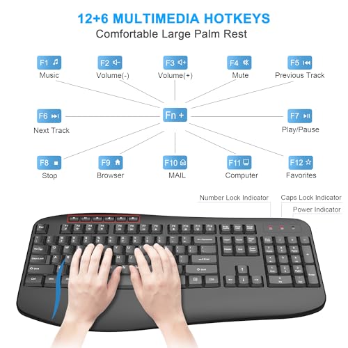 Image of EDJO Wireless Keyboard and Mouse Combo, Full-Sized Ergonomic Computer Keyboard with Wrist Rest, 3-Level Adjustable DPI Wireless Optical Mouse, 2.4GHz Plug & Play for Windows Mac OS PC Laptop