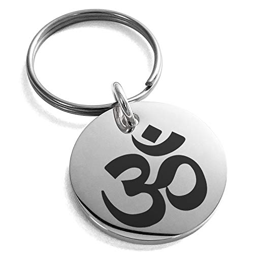 Stainless Steel Sacred Sanskrit Om Symbol Small Medallion Circle Charm Keychain Keyring