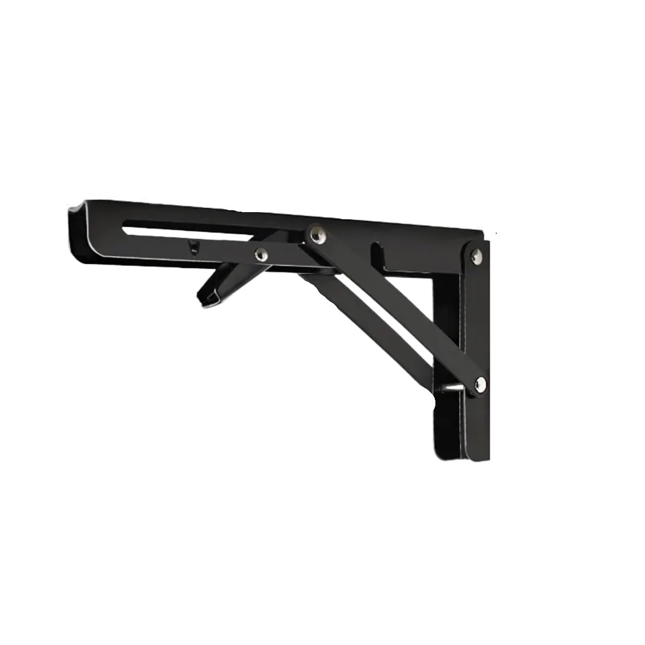 Linypa66 2Pcs Black 8Inch Folding Shelf Brackets 2Pcs Heavy Duty Stainless Steel Folding Shelf Brackets Collapsible Wall Mounted L-Table Hinges For Bench & Table With Screws(2Pcs Black 8Inch)