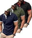 SwissWell 3er Pack Poloshirt Herren Kurzarm Golf T-Shirt für Herren Atmungsaktiv Polo Shirts Männer Schwarz+Armeegrün+Blau 3XL