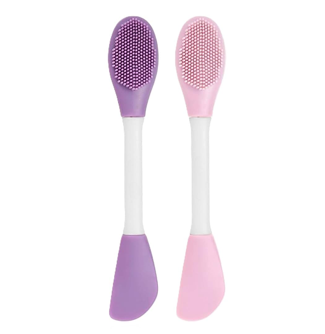 2 Pack 2 in 1 Face Mask Applicator Spatula & Lip Facial Cleansing Brush | Pack of 2, Soft Silicone Bristle, Gentle Exfoliation, Hygienic Material-image-4
