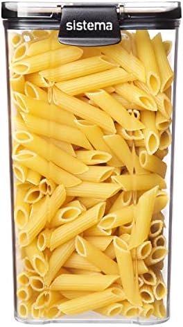Sistema Ultra Tritan Airtight Pantry Storage Container | 1.3 Litre Square Food Storage Container | Stackable | with Locking Clips | BPA-Free | Clear with Black Accents