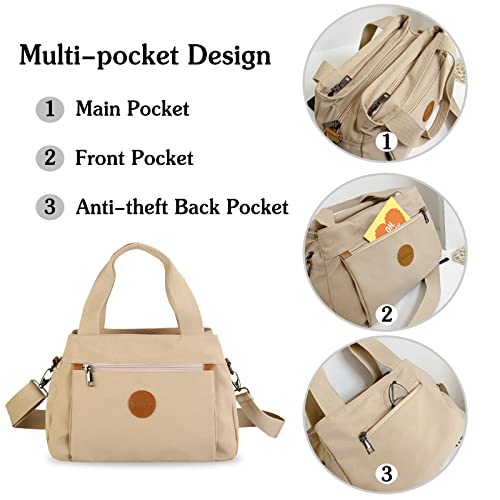 PORRASSO Women Crossbody Bag Casual Handbag Multi-pocket Shoulder Bag Nylon Tote 5