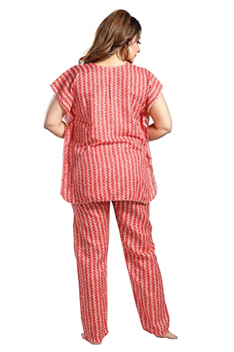 Image of Fabme Women's Cotton Printed Kaftan and Pyjama Set