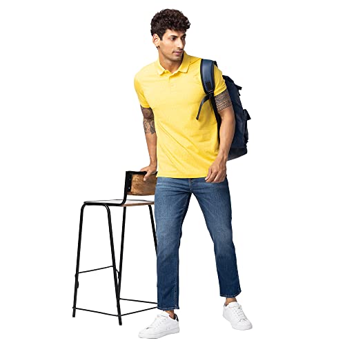 Image of Spykar Men's Slim Fit Polo Neck Half Sleeve Solid Casual T-Shirt