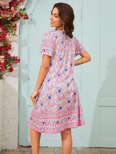 Image of CRIPOM Womens Nightgown Short Sleeve House Dress with Pockets-Floral Print Mumu Dress S-3XL