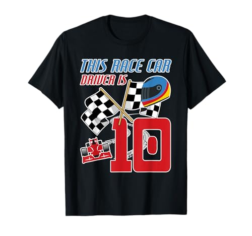 Camiseta de cumpleaños para niños de 10 años de edad, diseño de coche de carreras Camiseta