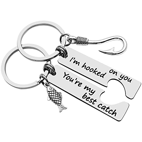 Xyqcy Couple Keychain Gifts Anniversary Jewelry For Boyfriend Girlfriend Husband Wife I'm Hooked On You You're My Best Catch Keyring Set Valentines Day Wedding Christmas Birthday Gift For Him And Her #TOP4
