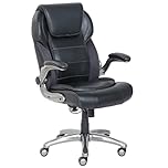 Amazon Basics Ergonomic Office Chair, High-Back Bonded Leather with Flip-Up Arms and Lumbar Support, Black, 74.93 cm D x 69.85 cm W x 113.67 cm H