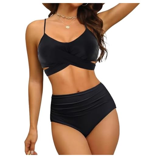 JFAN Costumi da Bagno Donna A Vita Alta Multicolori Due Pezzi Push Up Sexy Imbottito Reggiseno Bikini Cross Sportivo Classico Swimsuit