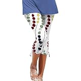Summer Capri Pants for Women Beach Vacation Flower Print Leggings High Waist Lightweight Soft Comfy