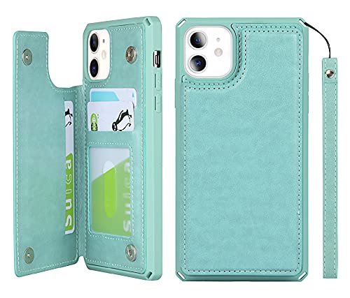 Housse iPhone 11 portefeuille magnétique antichoc avec blocage RFID menthe