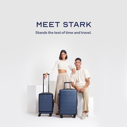 Image of THE ASSEMBLY Medium Check In 24 Inches & Cabin Luggage With Spinner Wheels 20 Inches Polycarbonate Set Of 2 - Premium Hardsided Suitcase Trolley (Navy Blue)-Stark Pro