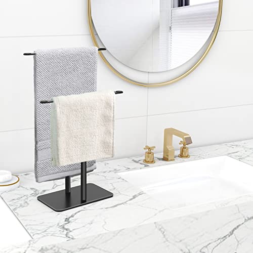 Towel Rack,Hand Towel Holder For Bathroom,Kitchen Hand Towel Rack For Countertop Vanity,Double-T Hand Towel Stand With Base,Metal Towel Stand,Black #TOP2