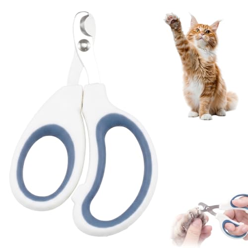Cortauñas Gato Profesional de Acero Inoxidable, Corta Uñas para Gatos y Gatitos con Corte Preciso y Seguro, Tijeras Gatos Uñas para Animales Pequeños, Conejos y Cachorros, Blanco y Azul