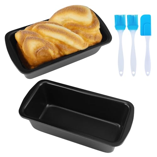 CARANNACLTD Rectangular Molde antiadherente para pan de acero al carbono, Molde de Horno para Bizcochos, Brownies, Pasteles, Pan, 19 x 19 x 6 cm, paquete de 2, Gris