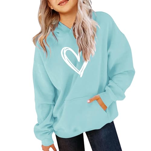 Teen Girls Cute Heart Hoodies Cotton Fleece Oversized Pullover Sweatshirts Long Sleeve Warm Fall Casual Teen Sweatshirt