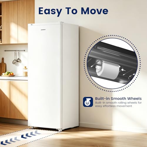 Image of BANGSON 6.5 Cu.ft Upright Freezer, Stand up Freezer with Adjustable Thermostat, Removable Leg, Reversible Single Door, for Bedroom /Home /Dorms /Apartment, White