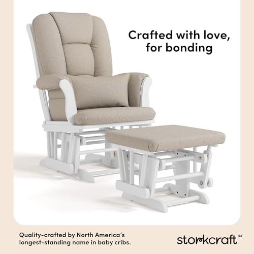 Image of Storkcraft Tuscany Glider and Ottoman with Lumbar Pillow, White /Taupe Swirl