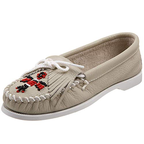 Minnetonka Women's Thunderbird Smooth Moccasin,4 M US,Ice