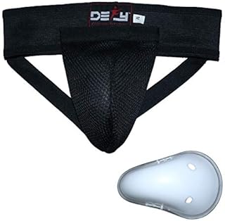 DEFY All Sports Men Groin Guards MMA Boxing Protector Martial Art Kick Boxing Muay Thai Cricket (Black, L)