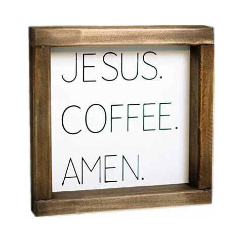 Lavender Inspired Jesus Coffee Amen Wood Framed Sign- Farmhouse Kitchen Signs Decor-Coffee Signs for Coffee Bar-Tiered Tray Decor- Farmhouse Style-7x7 Housewarming Gifts Cover
