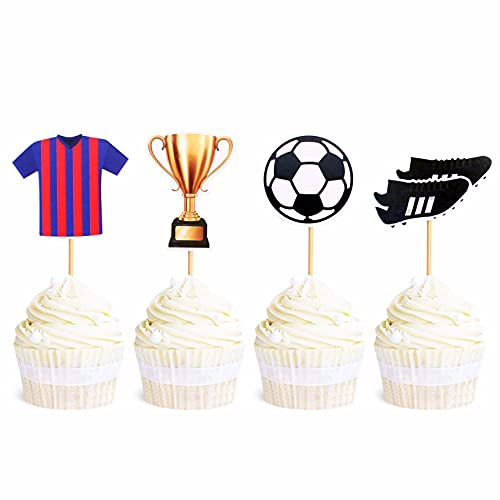 Ercadio 24 Pack Soccer Cupcake Toppers Football Shoe Suit Champion Cup Cupcake Picks Sports Theme Soccer Party Baby Shower Birthday Paty Cake Decoration Supplies