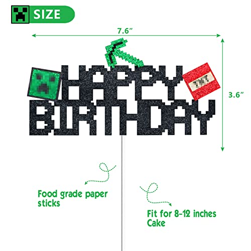Cikisaa Video Game Cake Topper, Mining Theme Happy Birthday Cake Decorations Kids Party Supplies, Cute Glitter Gaming Party Favors For Boys Girls Adults Birthday, Perfect Cake Decor For Game Fans #TOP3