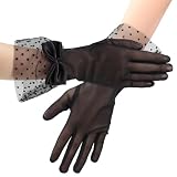 JOLYEAK Women Lace Gloves Bow Short Prom Gloves Lace Tulle Sheer Mesh Mitten Accessories for Tea party Opera Funeral (Black)