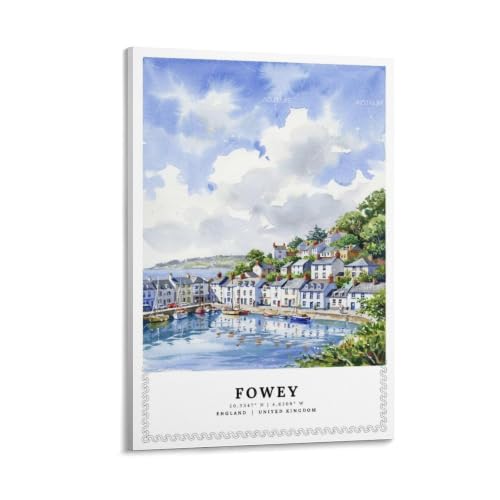 Poster de voyage Fowey aquarelle vintage impression grand format