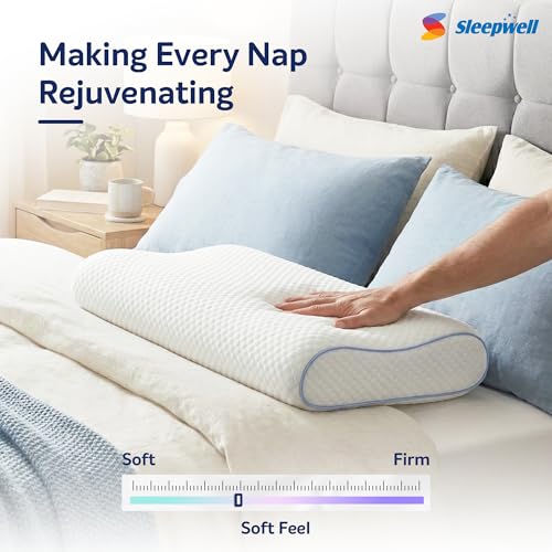 Image of Sleepwell Ortho Pro Nexa Pillow | Nexa Foam | Neck Support & Pressure Relief | Hypoallergenic & Dust Resistant | Medium Firm | Lightweight & Breathable | Machine Wash | 24 x 16 Inches | Pack of 1