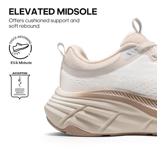 NORTIV 8 Women's Walking Shoes Cushion Comfortable ActiveBreeze Running Tennis Shoes Non-Slip Workout Gym Sports Athletic Breathable Fashion Sneakers,Size 8,Beige/Khaki,SNWS248W