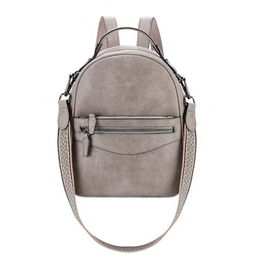 Image of RAVUO Mini Backpack Purse for Women, Cute Convertible Leather Handbag Multipurpose Shoulder Bags Travel Daypack 3 Ways to Carry,Grey