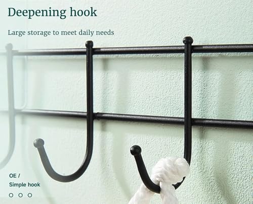 Image of Heavy Duty Adhesive Wall Hooks Rack | No Drill Multipurpose Kitchen & Bathroom Organizer | Strong Self Adhesive Hanging Hooks for Towels, Utensils, Clothes, Bags (Black, 6 Hooks)