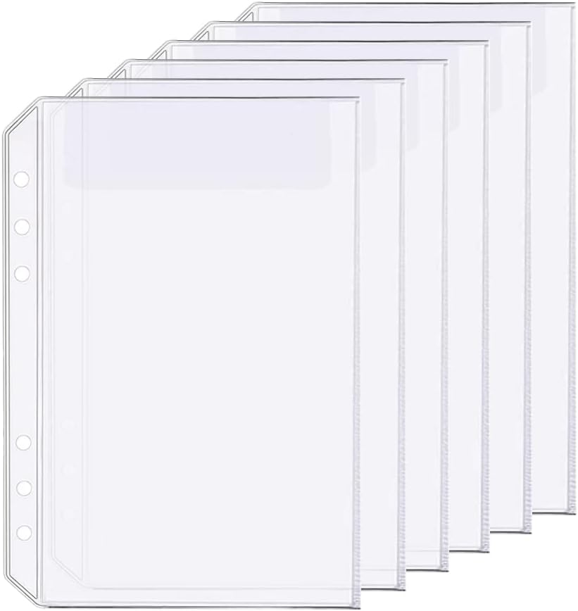 6 Pack A5 6 Holes Binder Bag Plastic Binder Folders Waterproof 6 Holes Holder for Receipt Ticket (1 Pocket, A5)