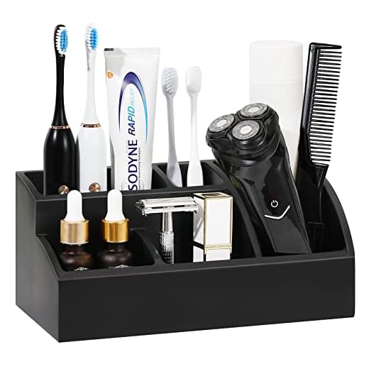 Luxspire Toothbrush Holder, 5 Slots Resin Electric Toothbrush Toothpaste Holder Razor Lotion Stand Caddy, Large Capacity Bathroom Vanity Countertop Accessories Storage Organizer, Matte Black