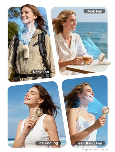 Image of Aecooly Mighty Portable Handheld Fan with Cooling Plate | 20H Max Cooling Time | 3 Flexible Modes | 5 Speeds Wind | Battery Level Display | Mini Personal Battery Powered, Gifts for Women, Travel-Beige