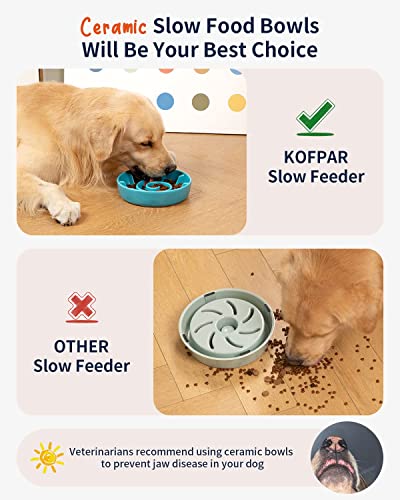 Kofpar Ceramic Slow Feeder Dog Bowl, Dog Bowl Slow Feeder Small Medium Large Breed, Anti-Gulping, Improve Pets Digestion, Healthy Eating Habit, Prevent Dogs From Overeating, Non-Slip Easy To Clean 8In #TOP5