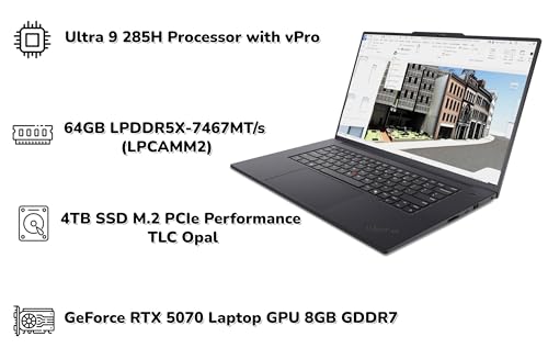 Image of New ThinkPad T1g Gen 8 Mobile Workstation AI Laptop 16 inch 3.2K OLED 600nit TouchScreen Ultra 9 285H Processor 64GB RAM 4TB SSD GeForce RTX 5070 GDDR7 Copilot Webcam Backlit Thunderbolt5 Dock Win 11 Pro