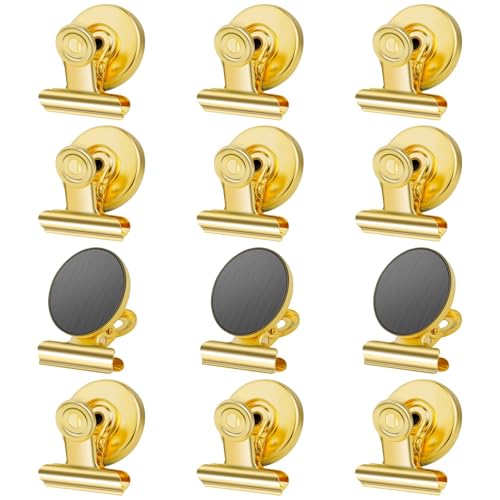 GRTARD 12Pack Magnetic Clips with Anti-Scratch Sticky Pads, Strong Heavy Duty Fridge Magnets Clip, Whiteboard Magnets with Clips, Non-Scratch Metal Magnetic Clip for Refrigerator, Whiteboard