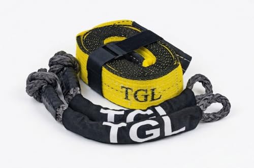 TGL 3 inch, 20 Foot Heavy Duty Tow Strap with Loops, 2-Pack of Soft Shackles for Recovery. Soft Shackle Recovery Kit, Towing Kit. Compatible with Jeep, Ford, Toyota.