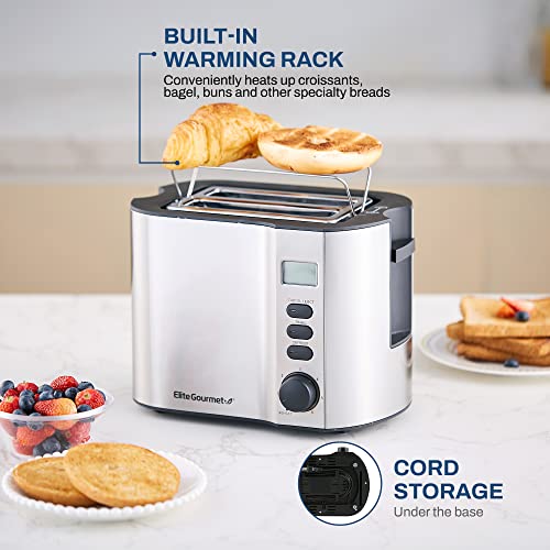 Elite Gourmet Ect2145 Extra Wide Slot 2-Slice Toaster, Bagel Function Reheat, Defrost, & Cancel Functions, 6 Toast Settings, Built-In Warming Rack, Countdown Timer, Stainless Steel #TOP5