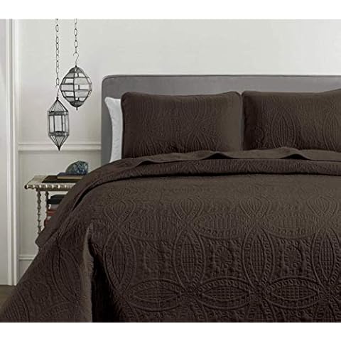 Chezmoi Collection Austin 3-Piece Oversized Bedspread Coverlet Set (King, Chocolate) Cover