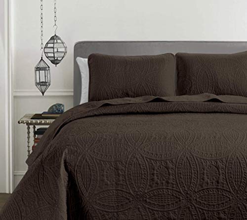 Chezmoi Collection Austin 3-Piece Oversized Bedspread Coverlet Set (Queen, Chocolate) #TOP7