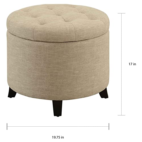Copper Grove Chrysanthemum Round Storage Ottoman Assembled Tan Fabric Fabric Storage, Tufted Modern & Contemporary Foot Stool, Storage Ottoman Fabric #TOP3